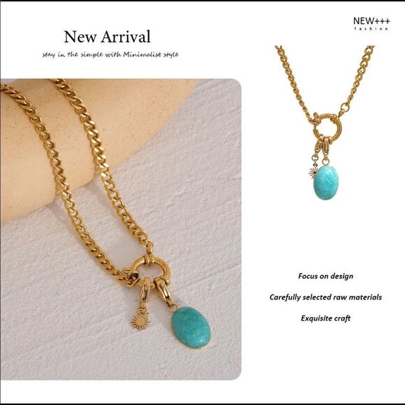 #19 NEW Amazonite Gold Chain Necklace - Picture 7 of 10